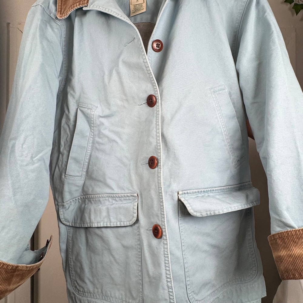 LL Bean Womens MP Original Chore Coat Blue Cotton Canvas Corduroy Barn Jacket - Picture 5 of 5